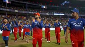 Royal Challengers Bengaluru players celebrate their 8-wicket victory over Punjab Kings at Maharaja Yadavindra Singh International Cricket Stadium, Mullanpur, IPL 2025 Qualifier 1, May 29, 2025.