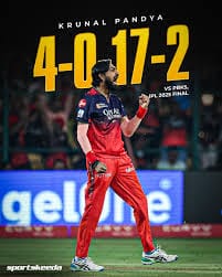 Krunal Pandya celebrates after dismissing Josh Inglis during the IPL 2025 final, RCB vs PBKS, at Narendra Modi Stadium, Ahmedabad, June 3, 2025.