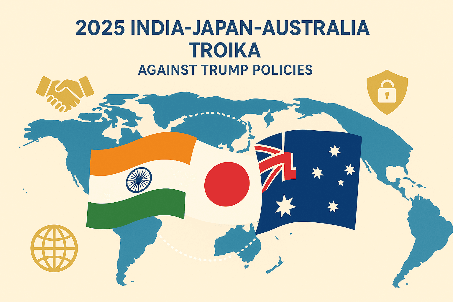 2025 India-Japan-Australia Troika Against Trump Policies Illustration